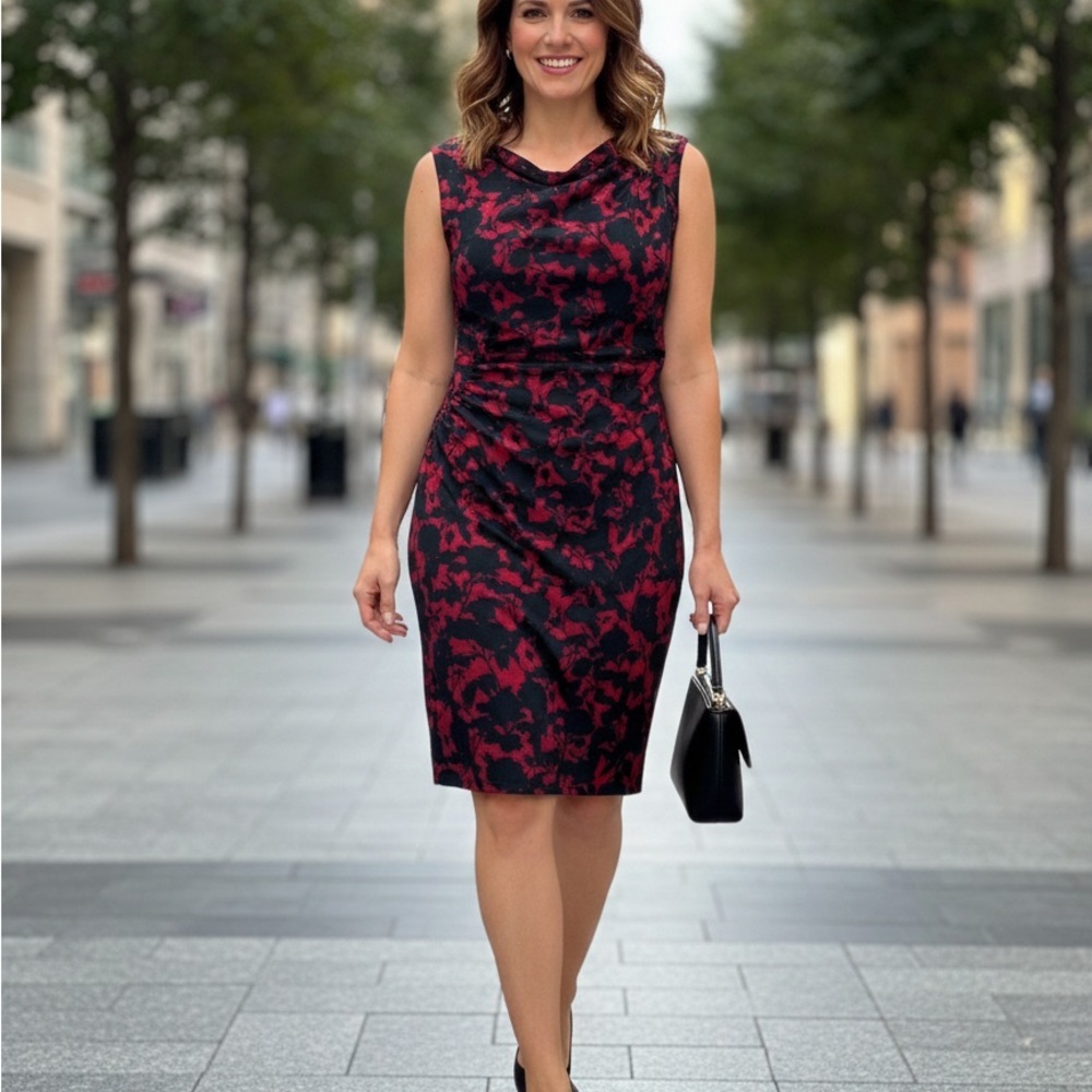 American Living Black and Red Floral Midi Dress